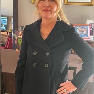 Banana Republic Double Breasted Black Crop Wool Peacoat Jacket Womens M